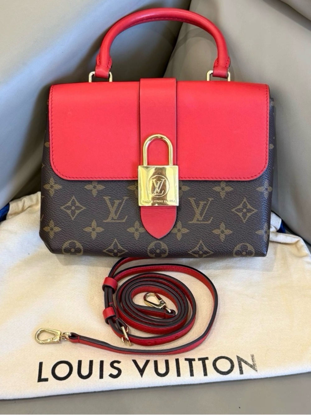 Louis Vuitton Red and Brown Padlock Top Handle Satchel
